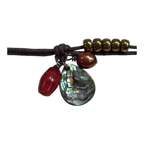 Silpada Mixed Material Necklace Sterling Abalone Imit Pearls Dk Red & Wood Beads - Picture 8 of 9